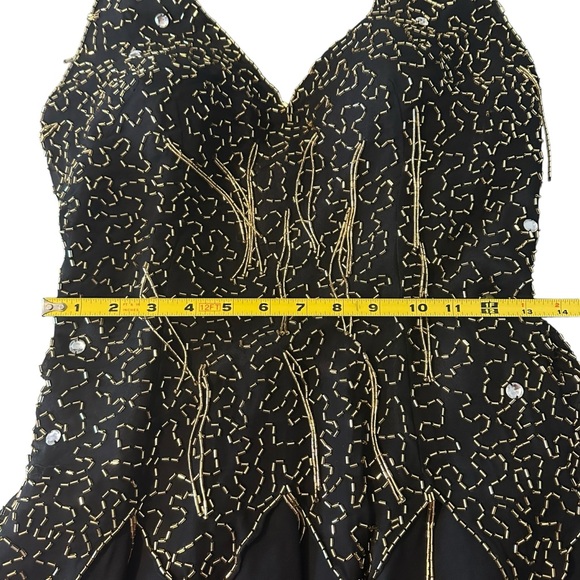 Vintage De Oscar Collection 100% Silk Beaded Fringe Halter Midi Dress Sz 8 EUC - Picture 13 of 16
